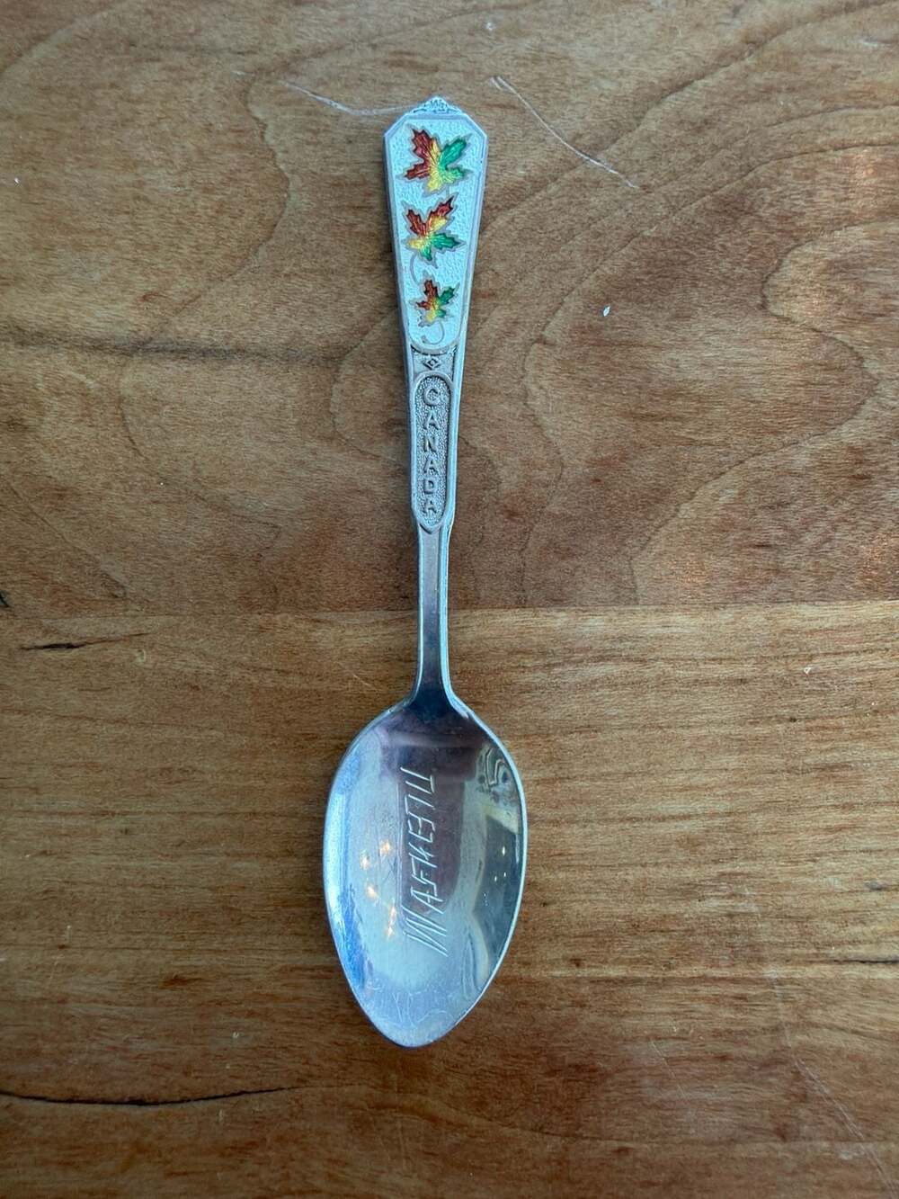BMCo Sterling Silver Canada Wakefield Souvenir Spoon Enamel Maple Leaves 4"